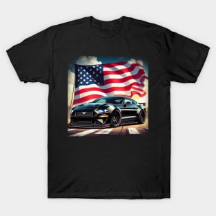 Ford Mustang  and The American Flag by Gas Autos T-Shirt